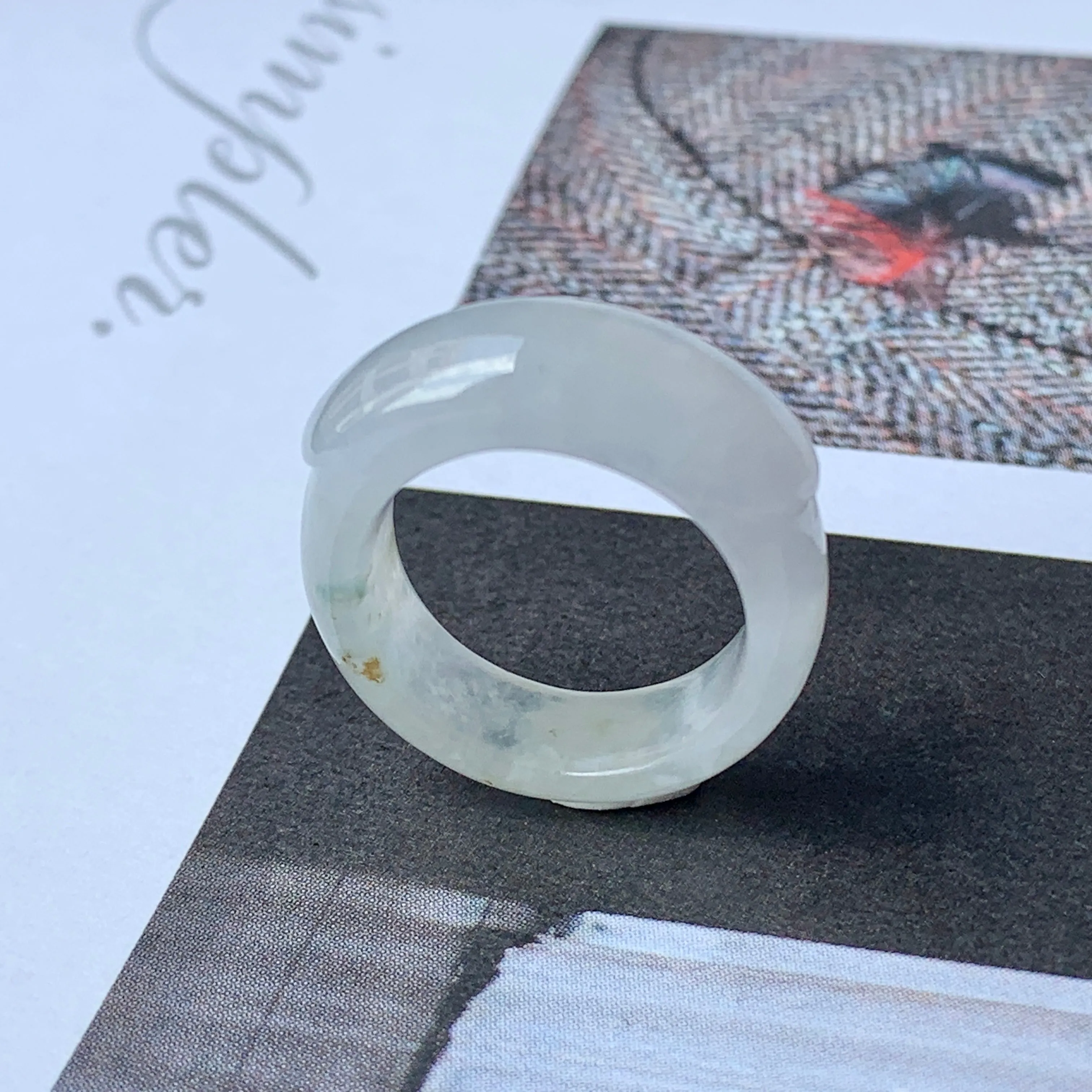 16mm Icy A-Grade Natural Jadeite Saddle Top Ring Band No.161219