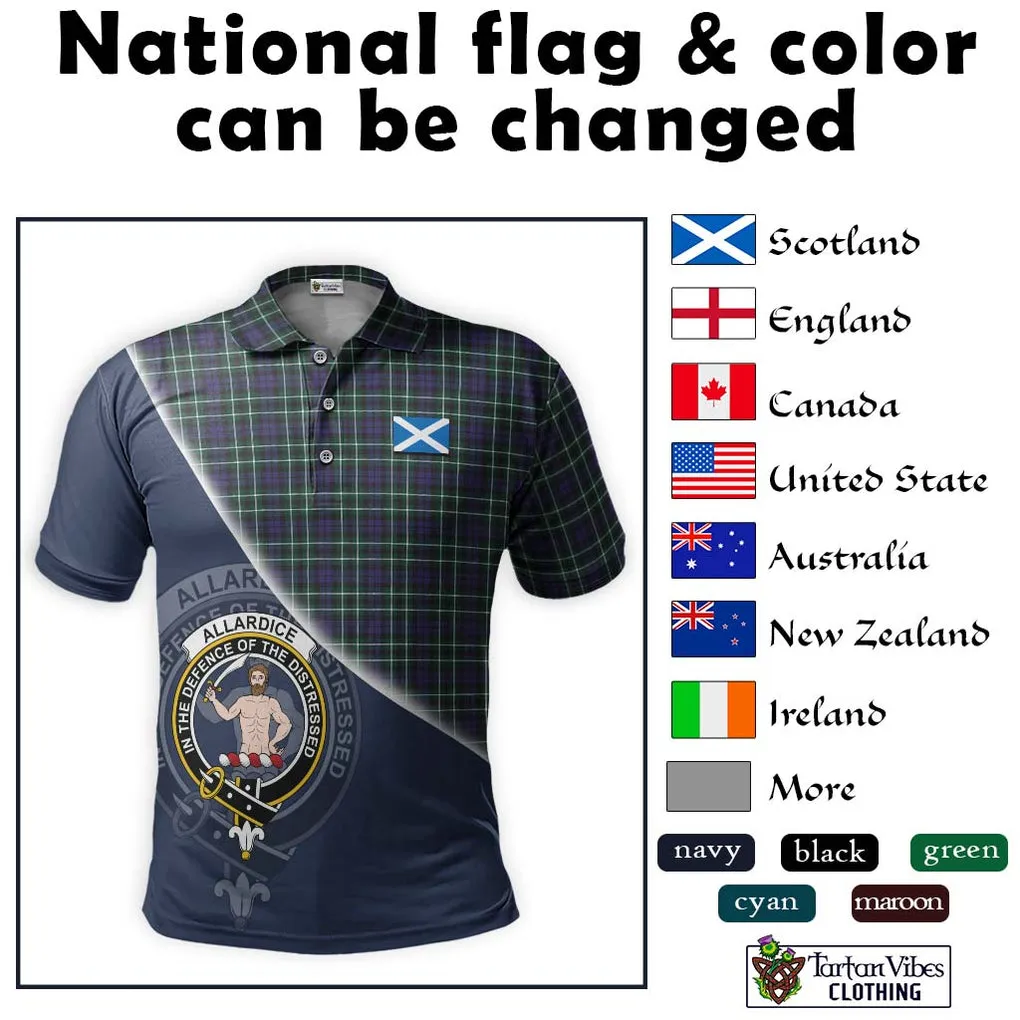 Allardice Tartan Polo Shirt with Personalised National Flag and Family Crest Half Style