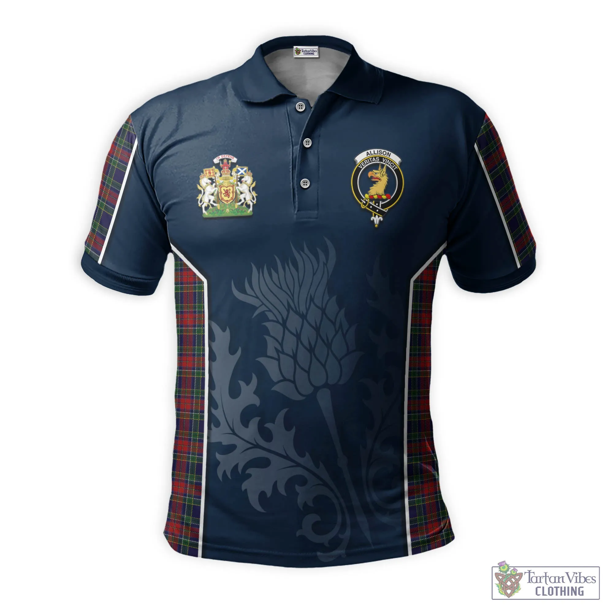 Allison Red Tartan Men's Polo Shirt with Family Crest and Scottish Thistle Vibes Sport Style