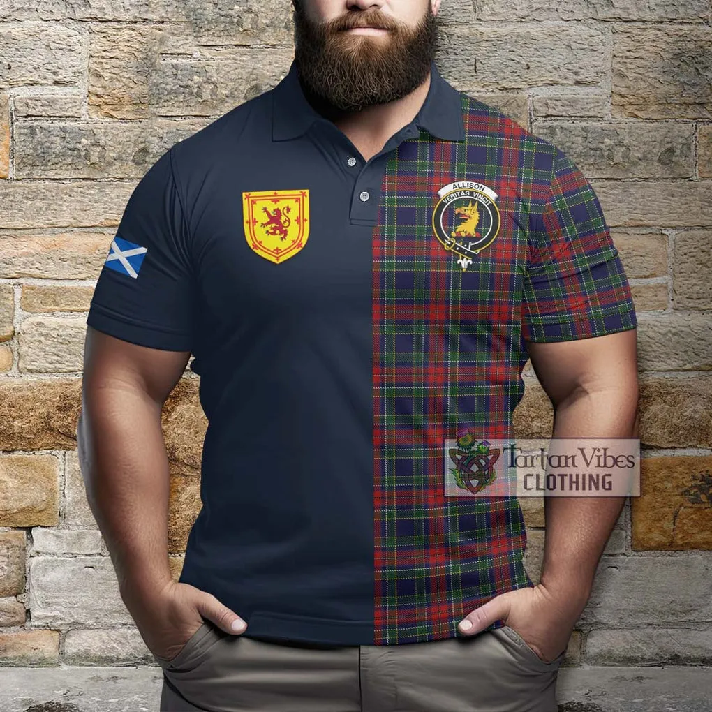 Allison Red Tartan Polo Shirt Alba with Scottish Lion Royal Arm Half Style