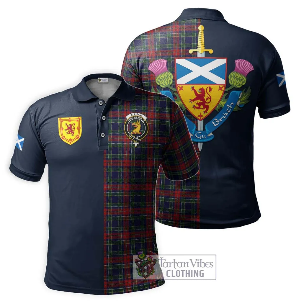 Allison Red Tartan Polo Shirt Alba with Scottish Lion Royal Arm Half Style