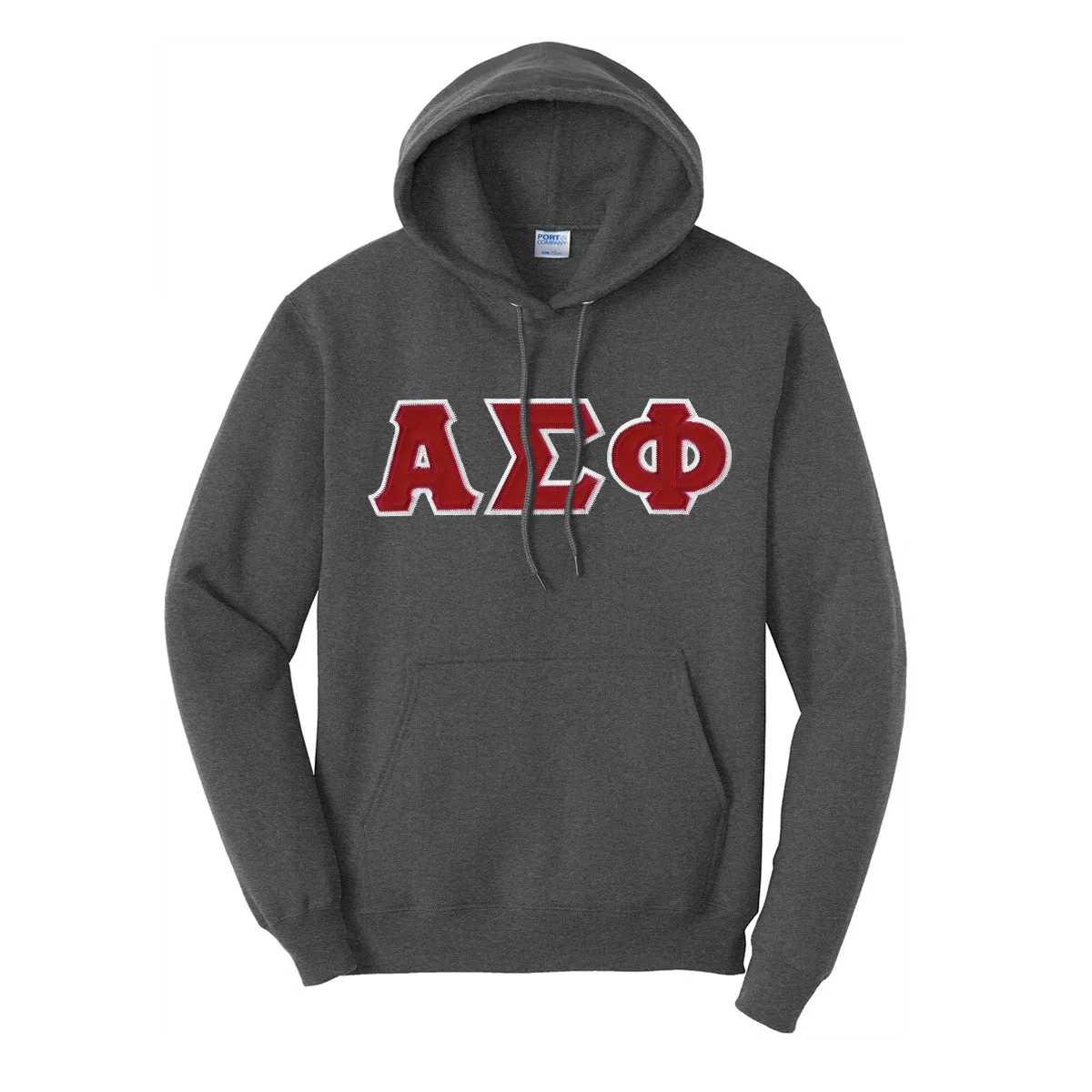 Alpha Sig Dark Heather Hoodie with Sewn On Letters