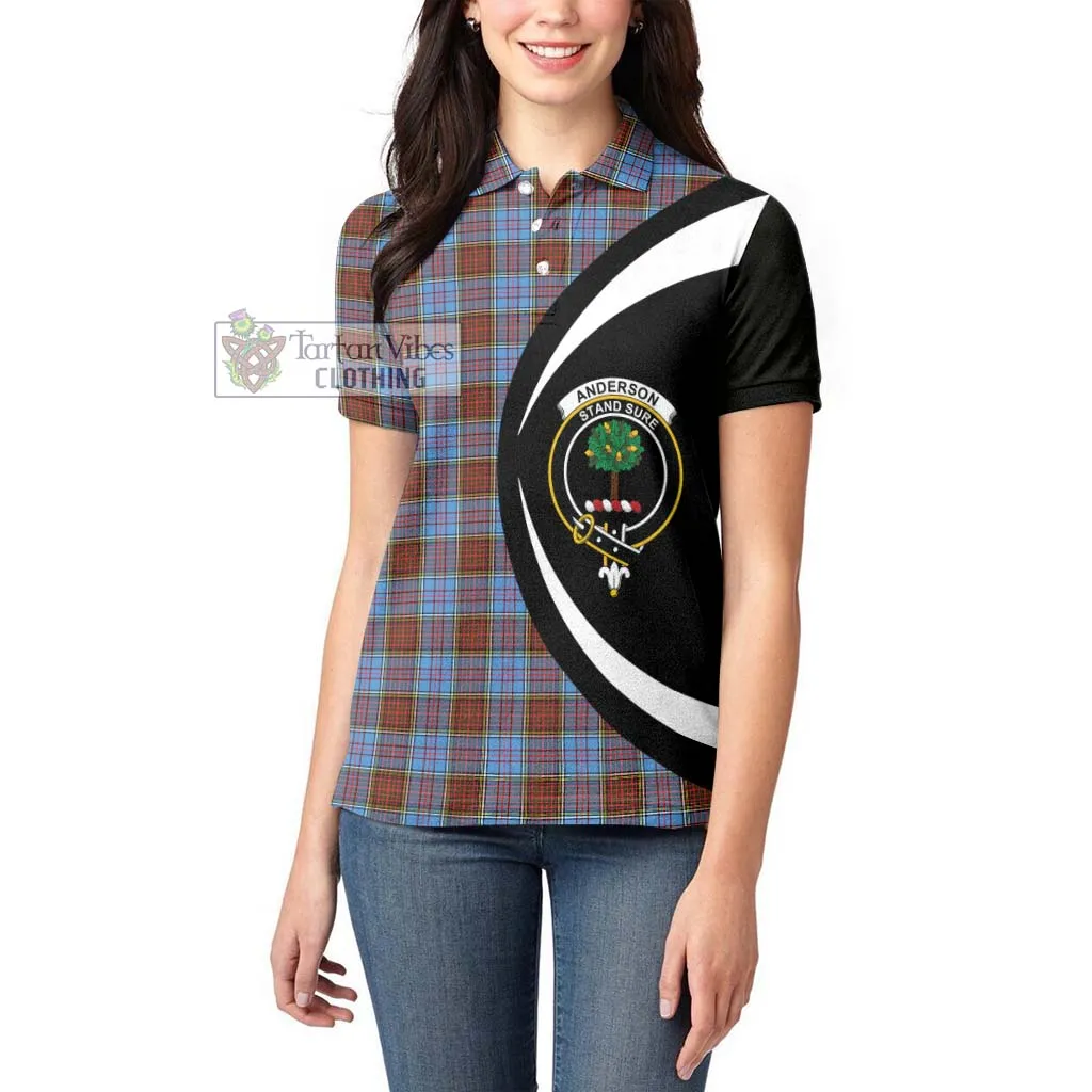 Anderson Modern Tartan Women's Polo Shirt with Family Crest Circle Style