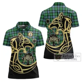 Arbuthnot Ancient Tartan Women's Polo Shirt with Family Crest Celtic Wolf Style