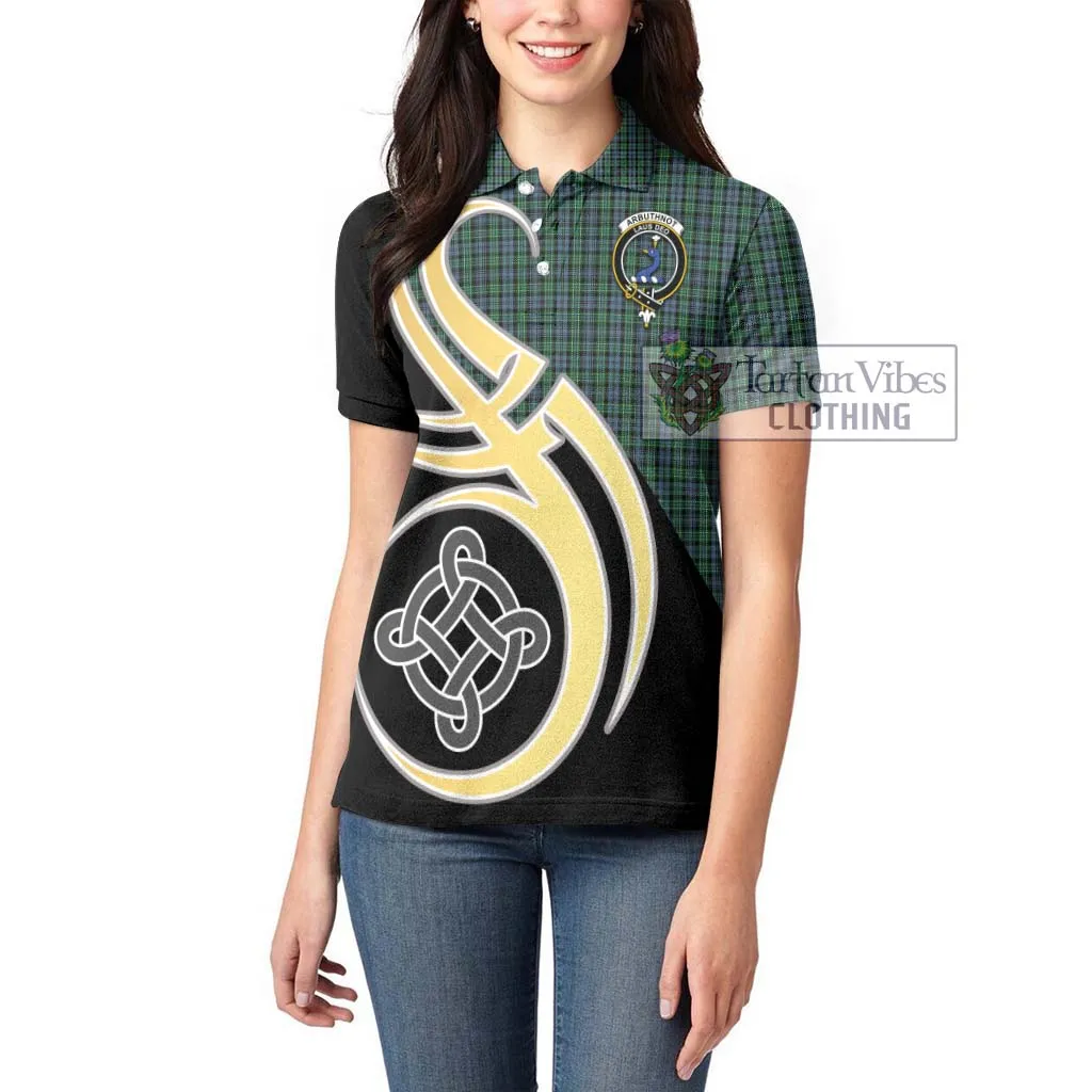 Arbuthnot Tartan Women's Polo Shirt with Family Crest and Celtic Symbol Style