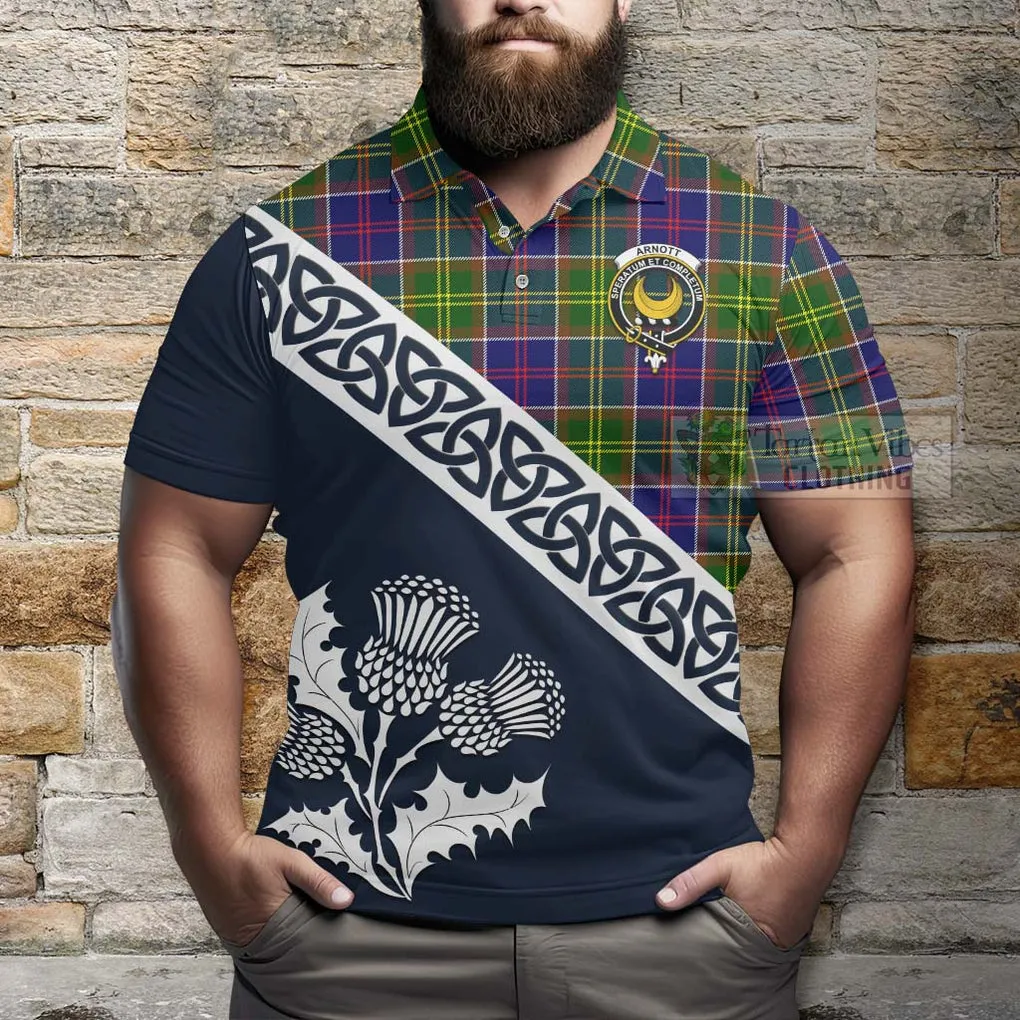 Arnott Tartan Polo Shirt Featuring Thistle and Scotland Map