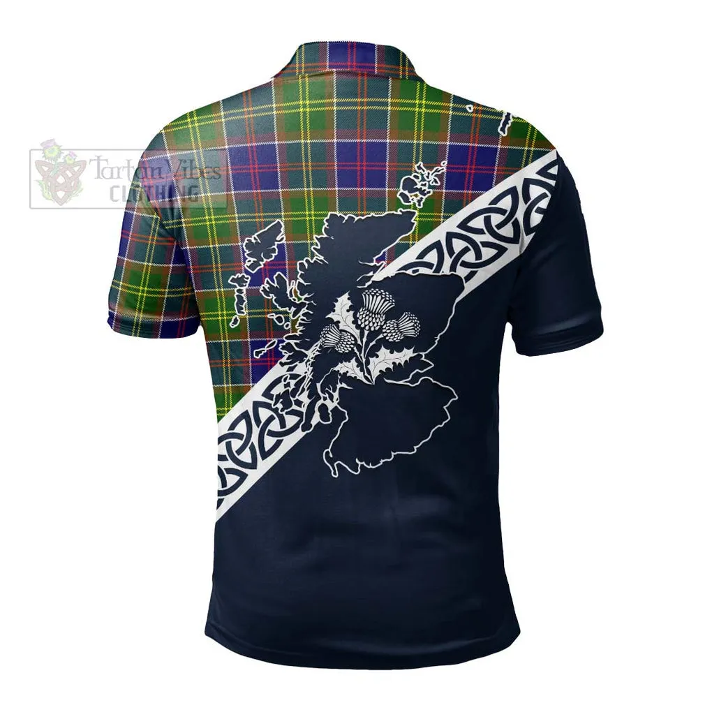 Arnott Tartan Polo Shirt Featuring Thistle and Scotland Map