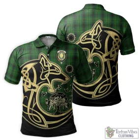 Arthur Highland Tartan Polo Shirt with Family Crest Celtic Wolf Style