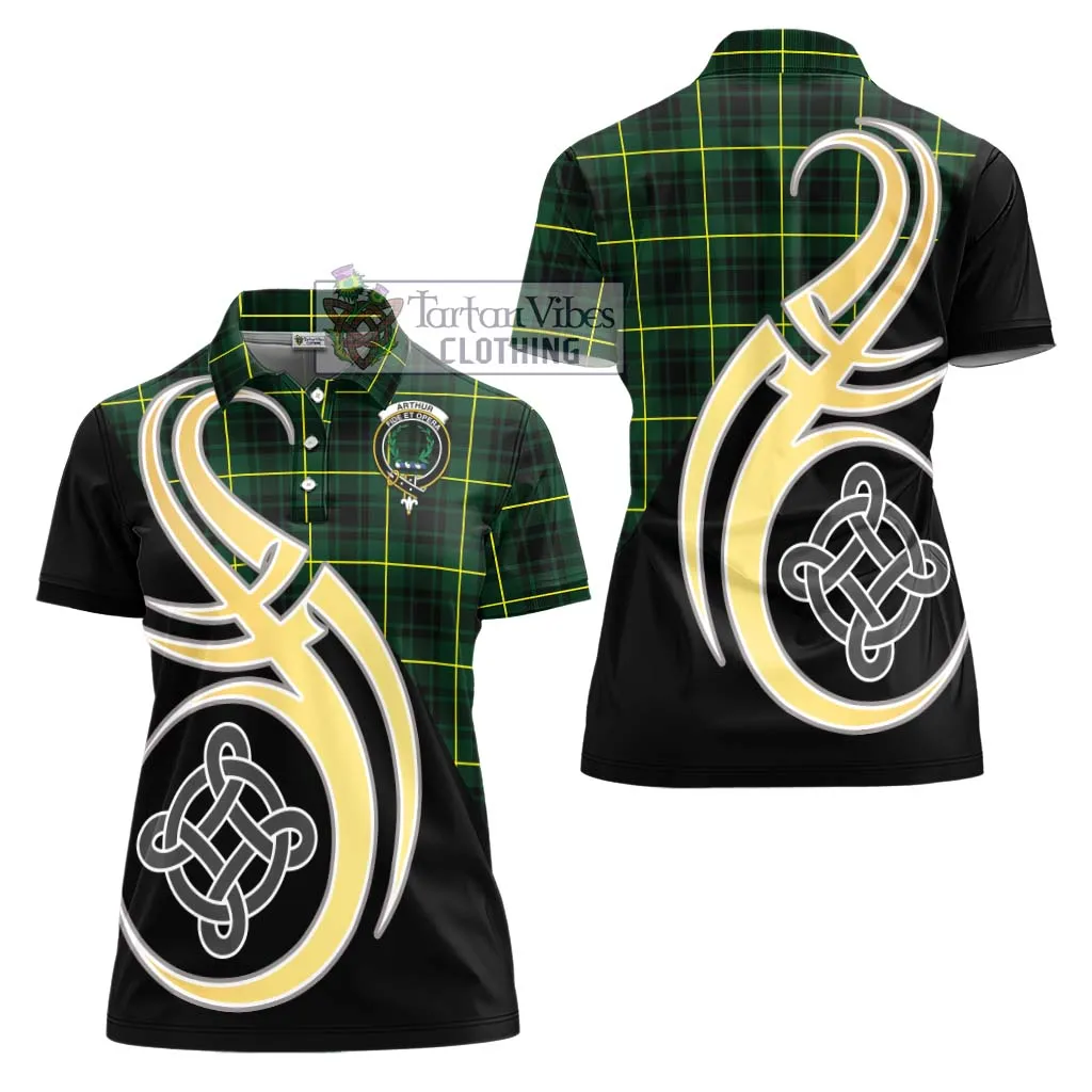 Arthur Modern Tartan Women's Polo Shirt with Family Crest and Celtic Symbol Style