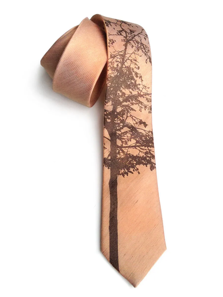 Aspen Linen Necktie. Tree Print Tie