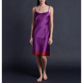 Athena Mid Length Slip Dress in Color Block Pink Tourmaline Stretch Silk Charmeuse