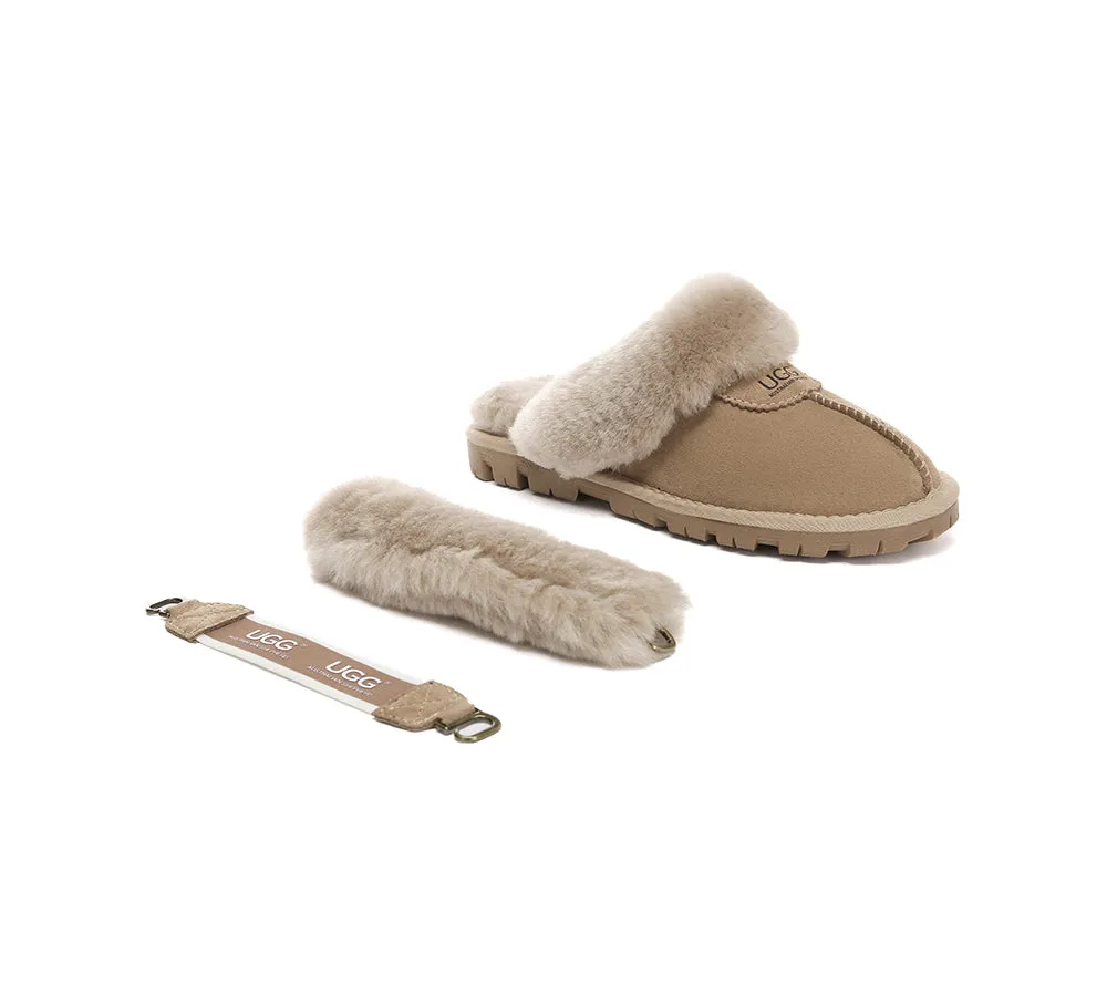 AUSTRALIAN SHEPHERD® 3-Way Style UGG Women Slippers Removable Wool Fluffy Strap Slingback Waffle