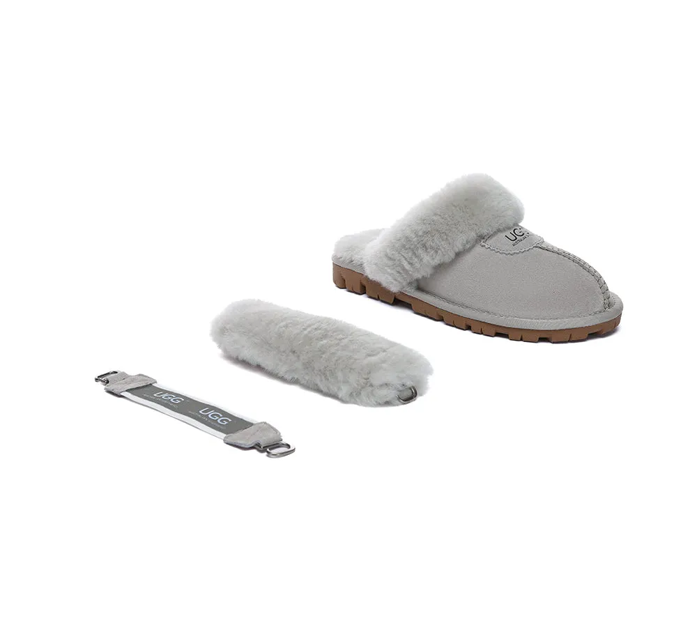 AUSTRALIAN SHEPHERD® 3-Way Style UGG Women Slippers Removable Wool Fluffy Strap Slingback Waffle