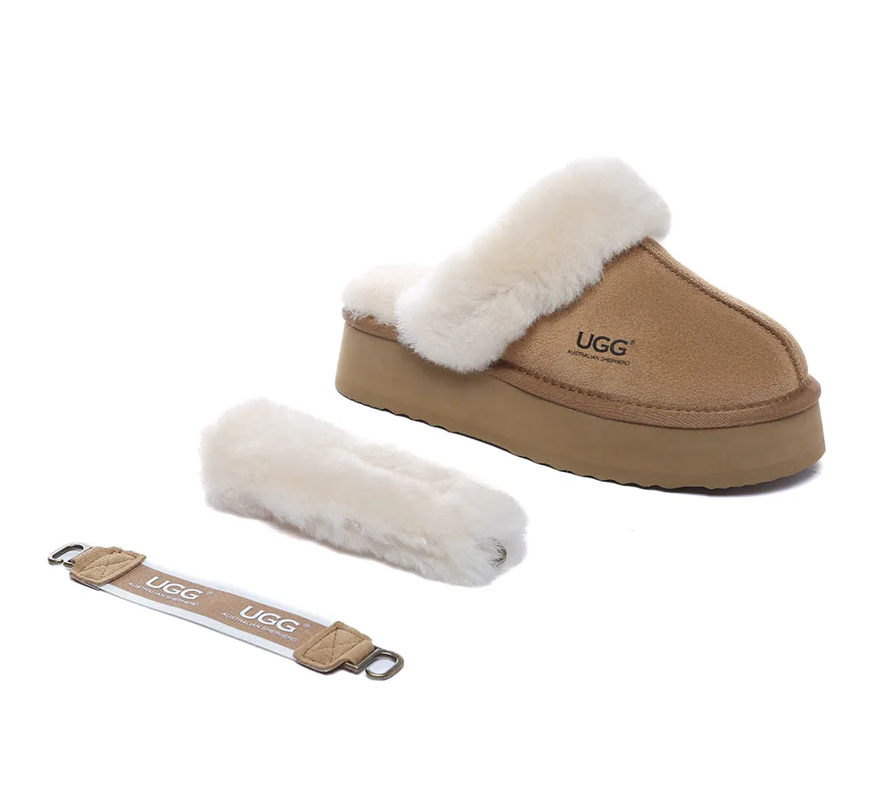 AUSTRALIAN SHEPHERD® 3-Way Style UGG Women Slippers Removable Wool Strap Slingback Platform Musa