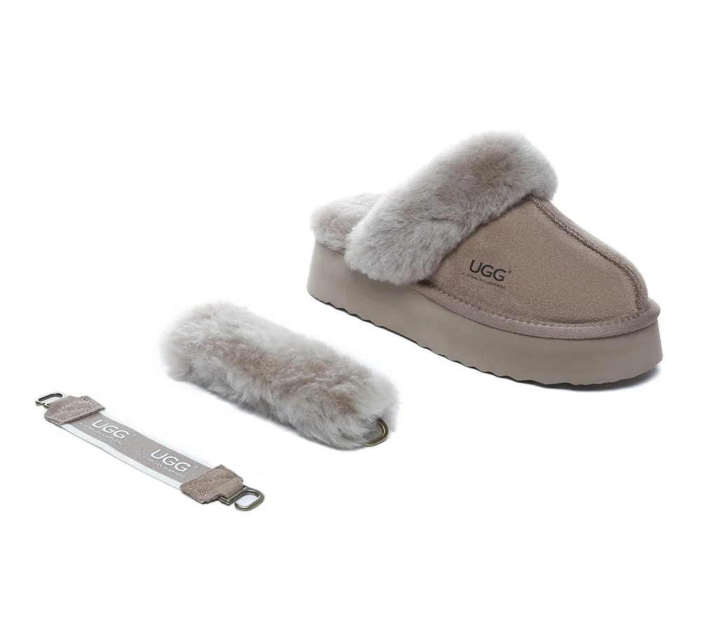 AUSTRALIAN SHEPHERD® 3-Way Style UGG Women Slippers Removable Wool Strap Slingback Platform Musa