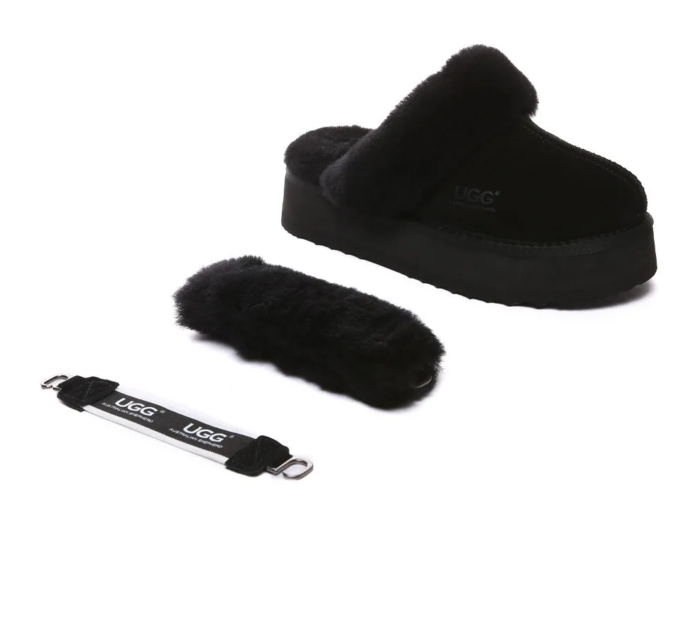 AUSTRALIAN SHEPHERD® 3-Way Style UGG Women Slippers Removable Wool Strap Slingback Platform Musa