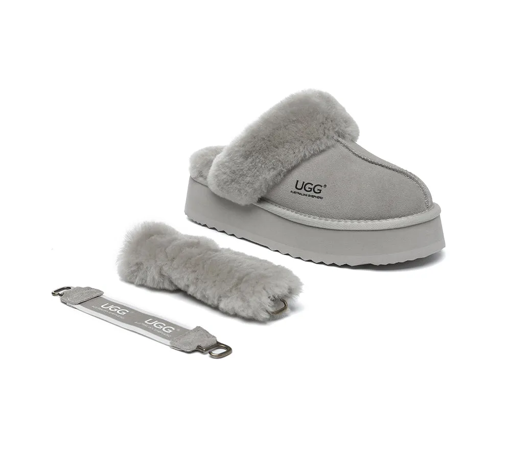 AUSTRALIAN SHEPHERD® 3-Way Style UGG Women Slippers Removable Wool Strap Slingback Platform Musa