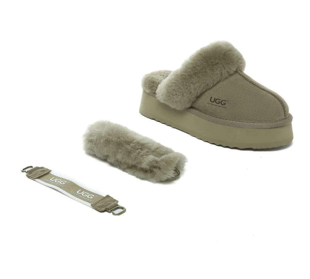 AUSTRALIAN SHEPHERD® 3-Way Style UGG Women Slippers Removable Wool Strap Slingback Platform Musa