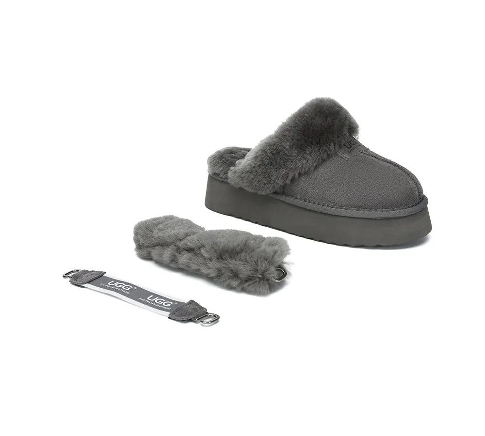 AUSTRALIAN SHEPHERD® 3-Way Style UGG Women Slippers Removable Wool Strap Slingback Platform Suzie