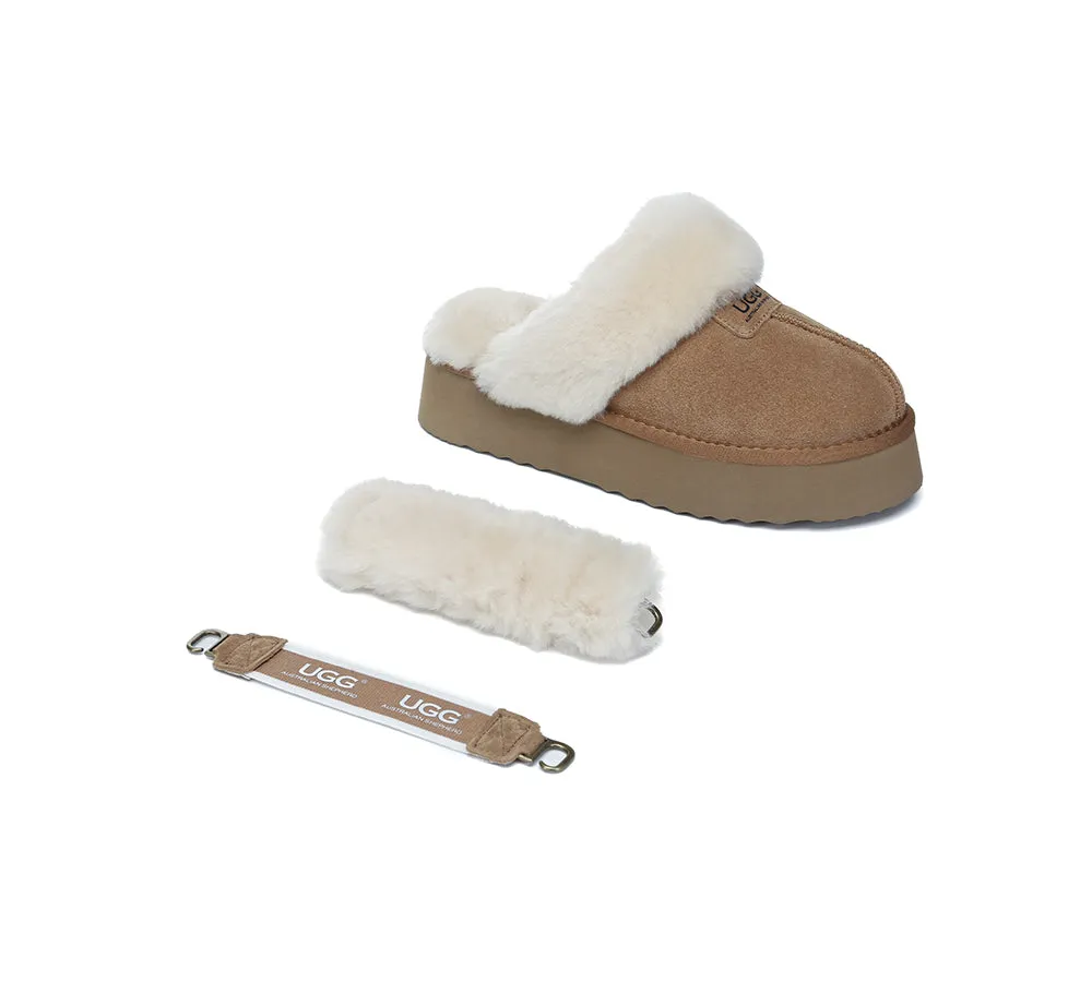 AUSTRALIAN SHEPHERD® 3-Way Style UGG Women Slippers Removable Wool Strap Slingback Platform Suzie