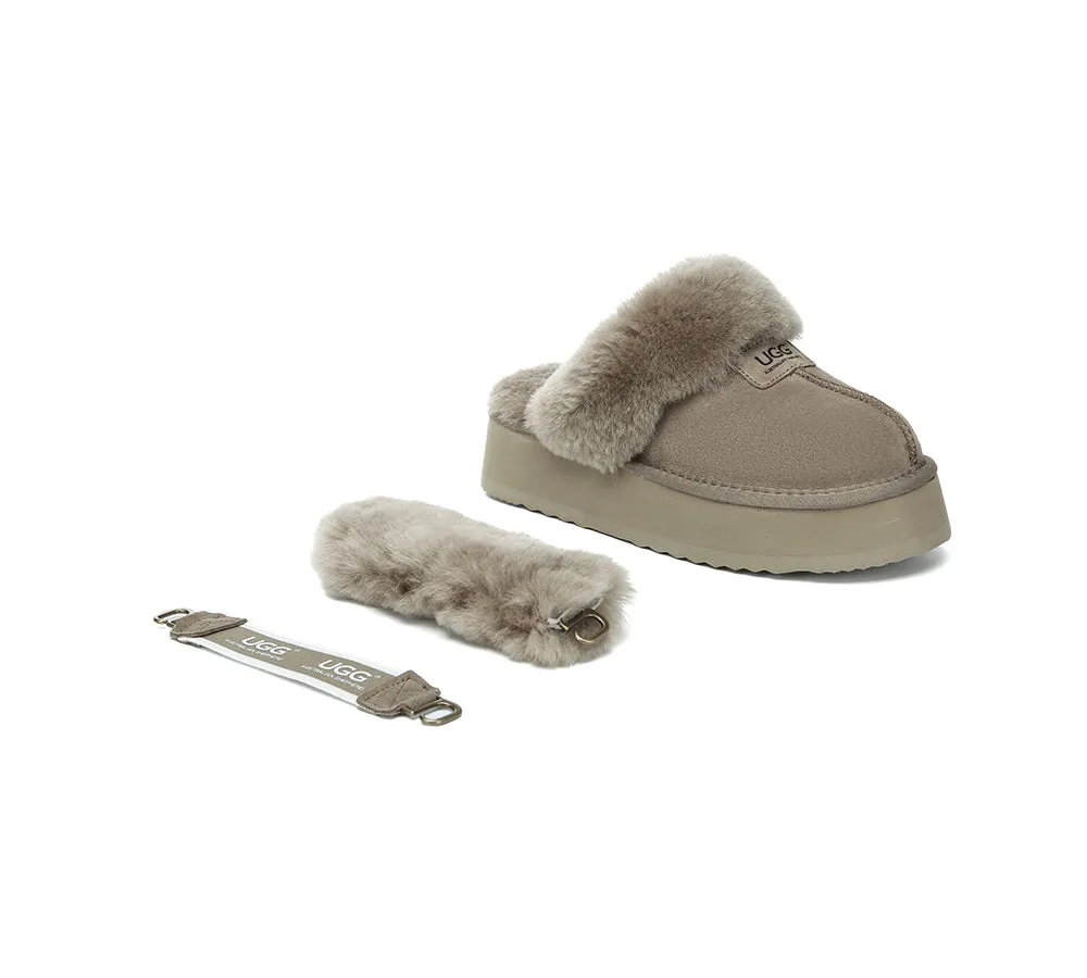 AUSTRALIAN SHEPHERD® 3-Way Style UGG Women Slippers Removable Wool Strap Slingback Platform Suzie