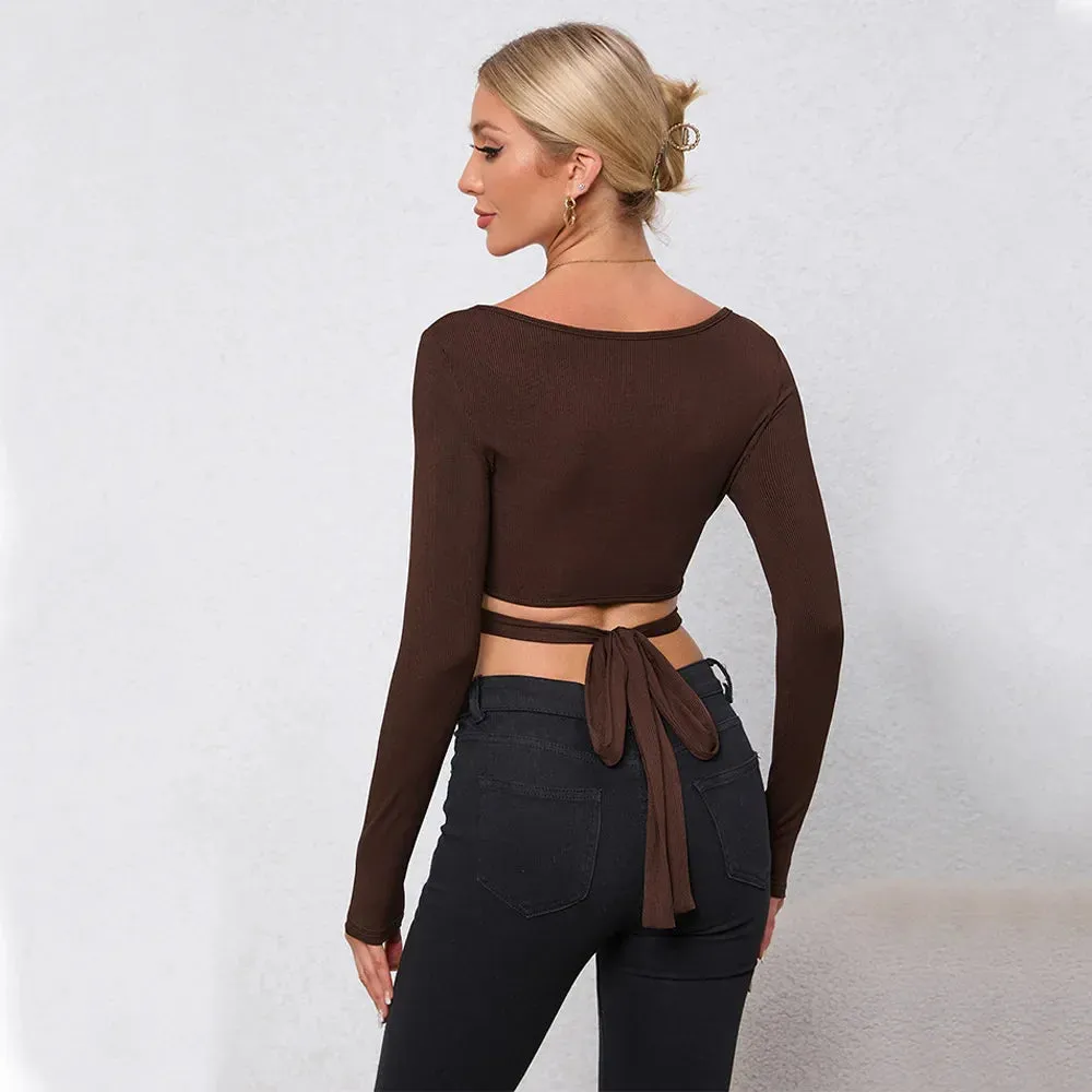 Autumn/Winter Hollow Slim Long-sleeved Women's Top T-shirt