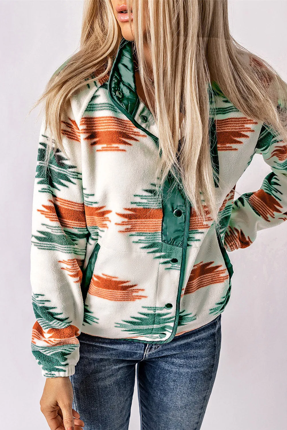 Aztec Fleece Snap Buttoned Jacket