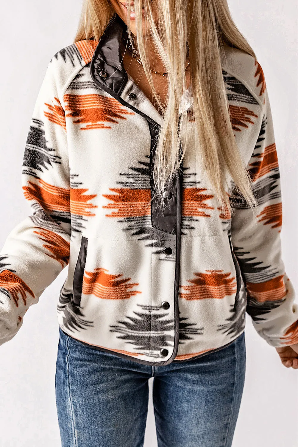 Aztec Fleece Snap Buttoned Jacket