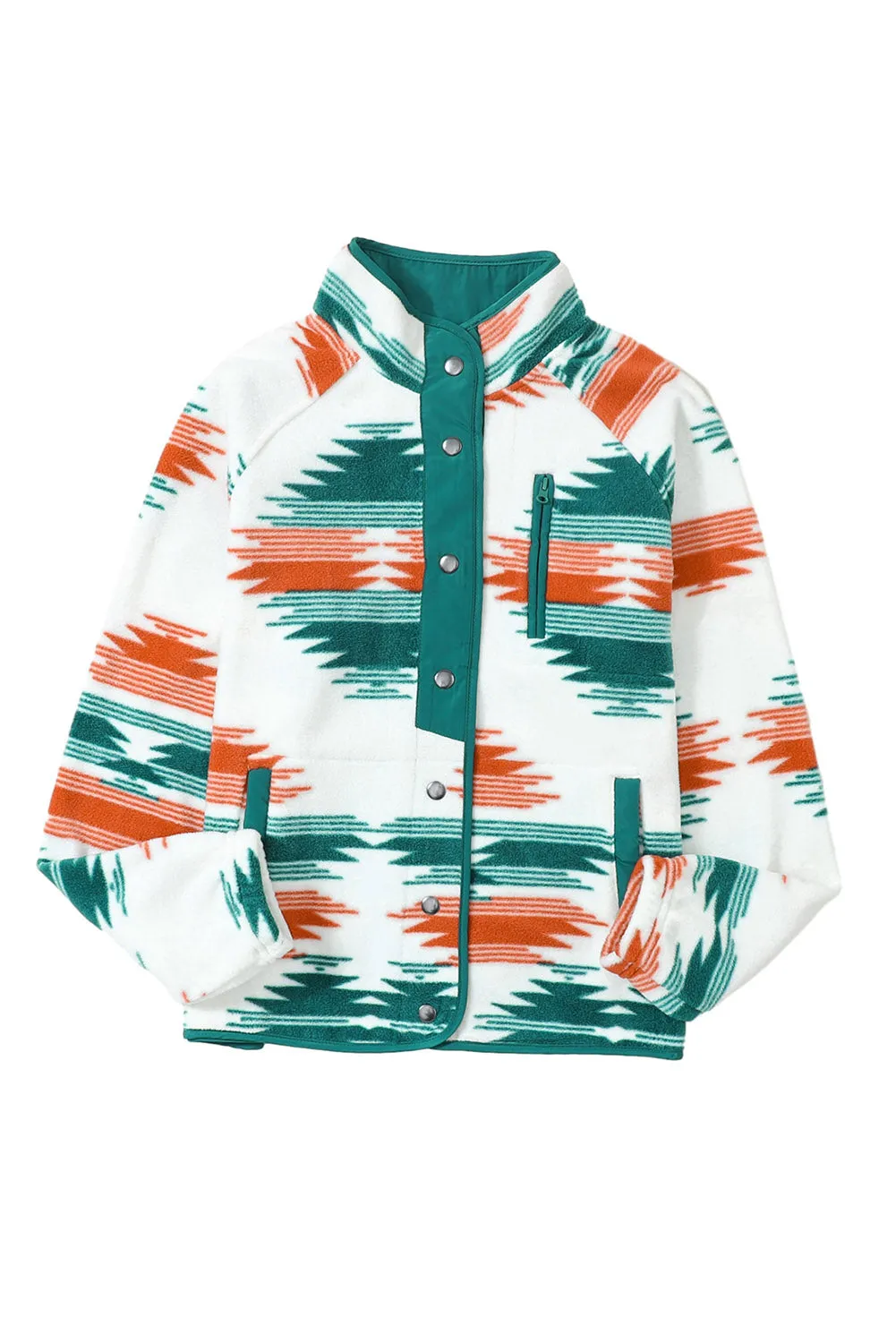 Aztec Fleece Snap Buttoned Jacket