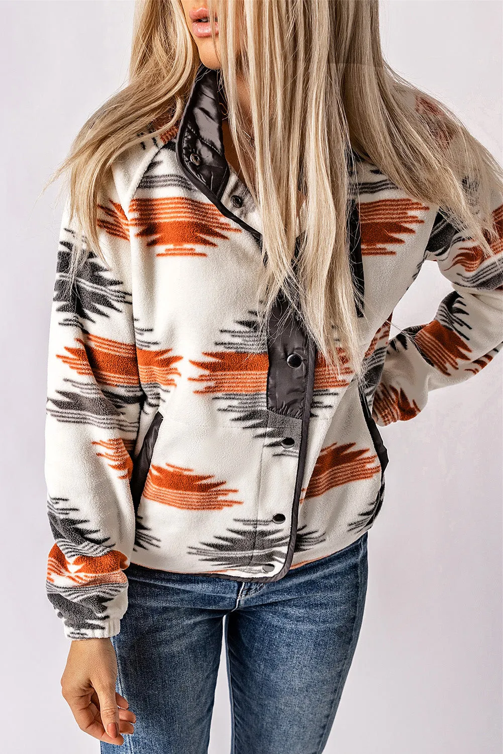 Aztec Fleece Snap Buttoned Jacket