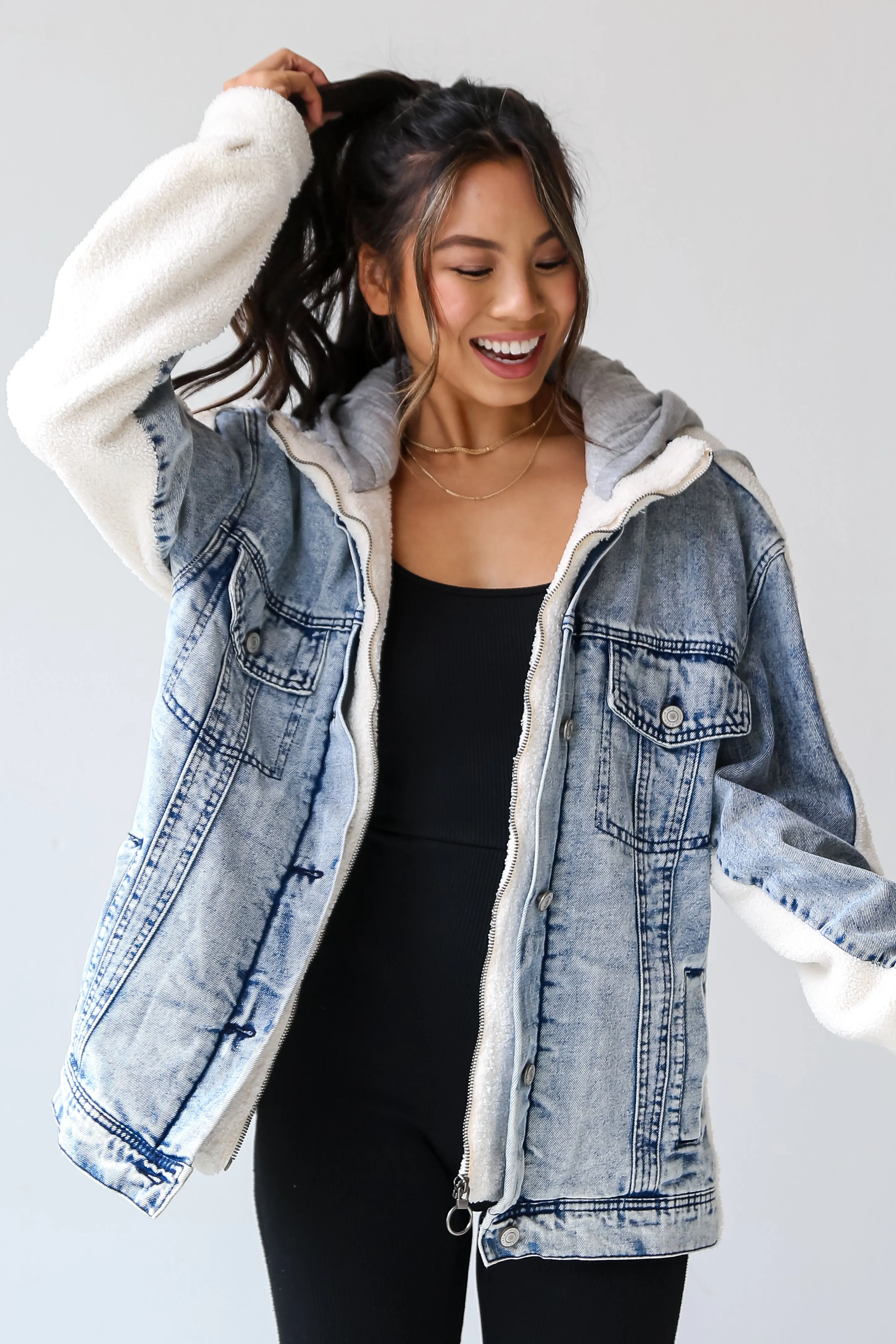 Back In Town Hooded Denim Teddy Jacket