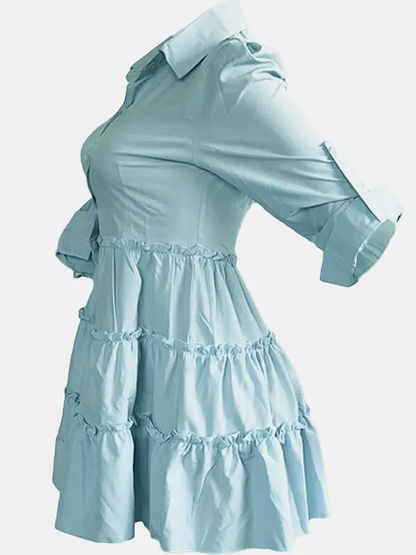 Beautiedoll Solid Button-Front Ruffle Dress