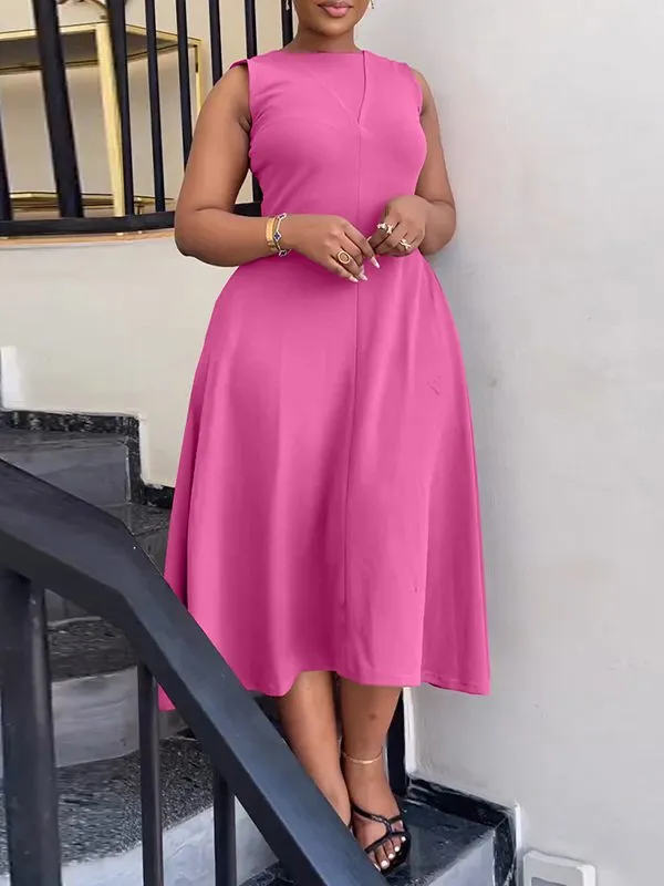 Beautiedoll Solid Sleeveless Midi Dress