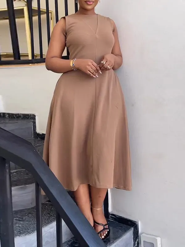 Beautiedoll Solid Sleeveless Midi Dress