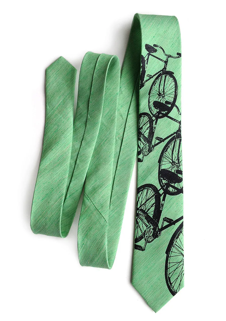 Bicycle Print Linen Necktie. Triple Cruiser Bike Tie