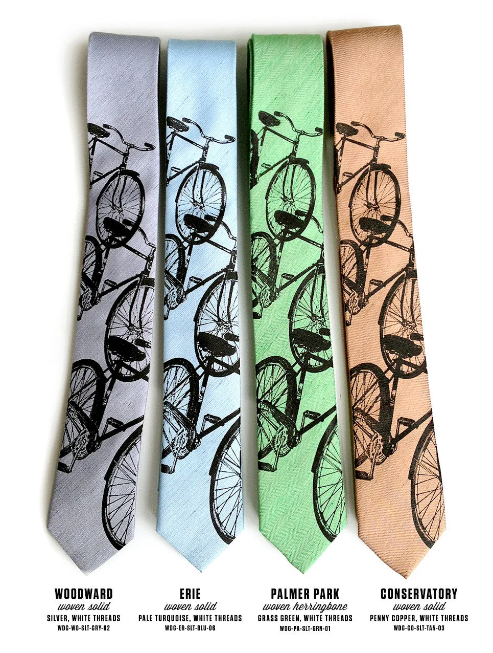 Bicycle Print Linen Necktie. Triple Cruiser Bike Tie