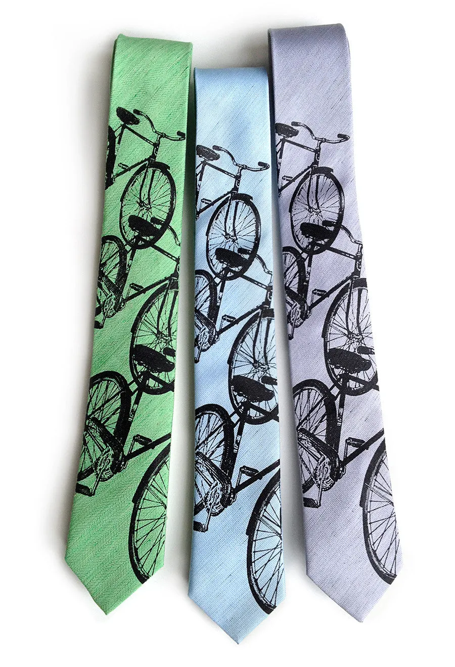 Bicycle Print Linen Necktie. Triple Cruiser Bike Tie