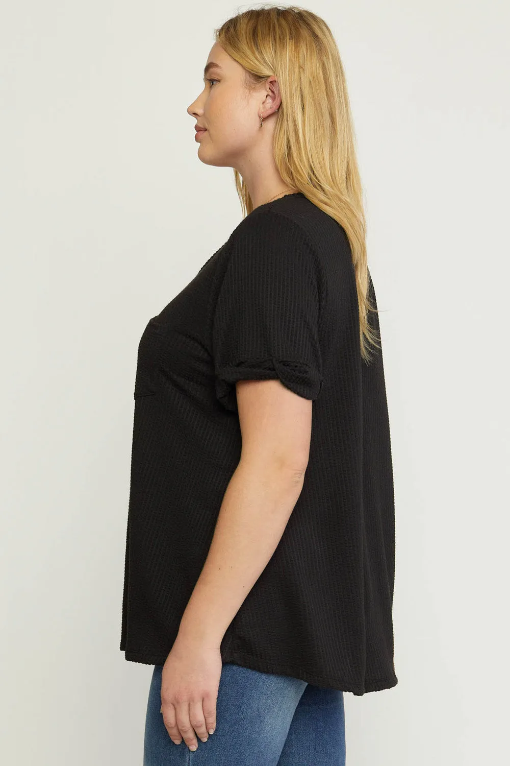 Black Textured Pocket Top