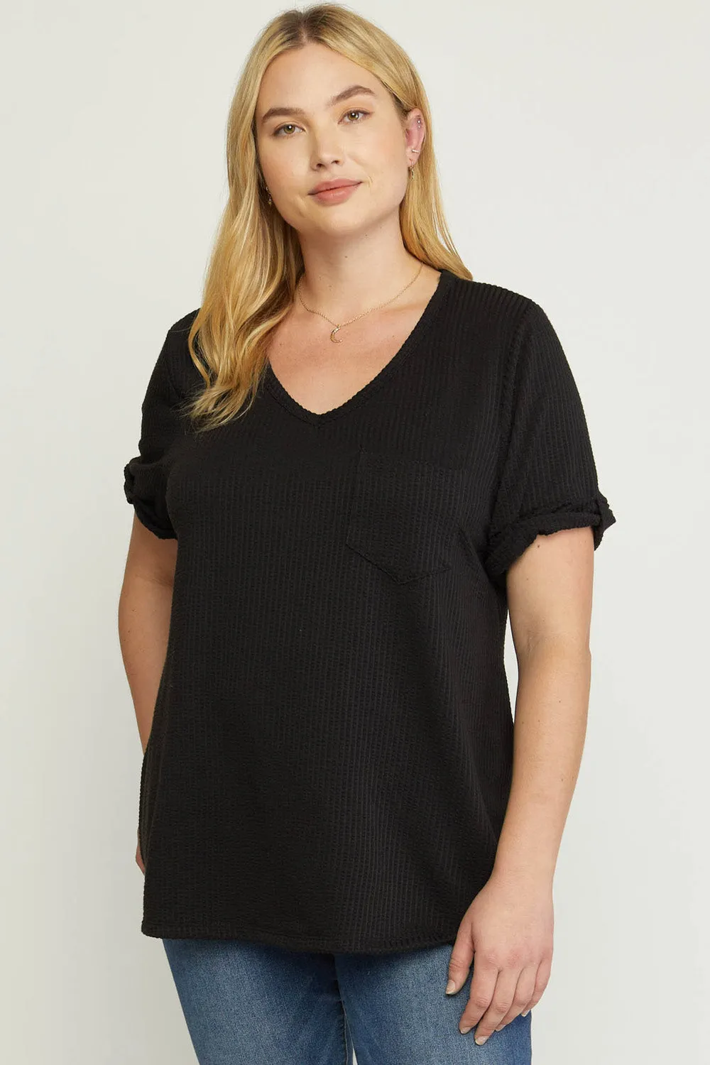 Black Textured Pocket Top