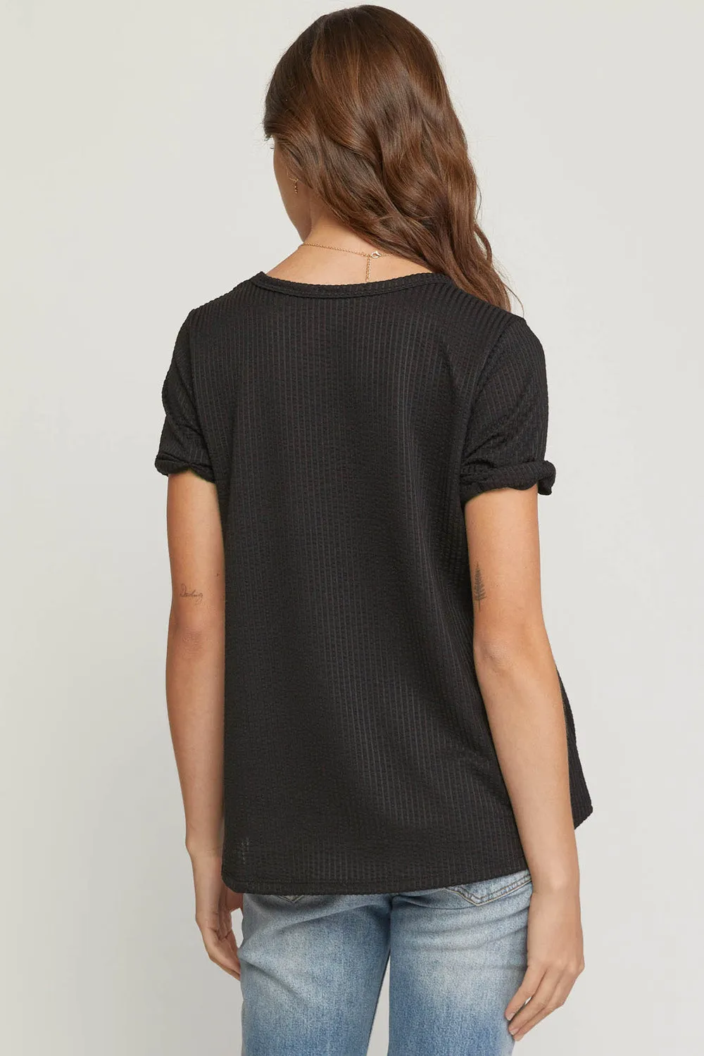 Black Textured Pocket Top