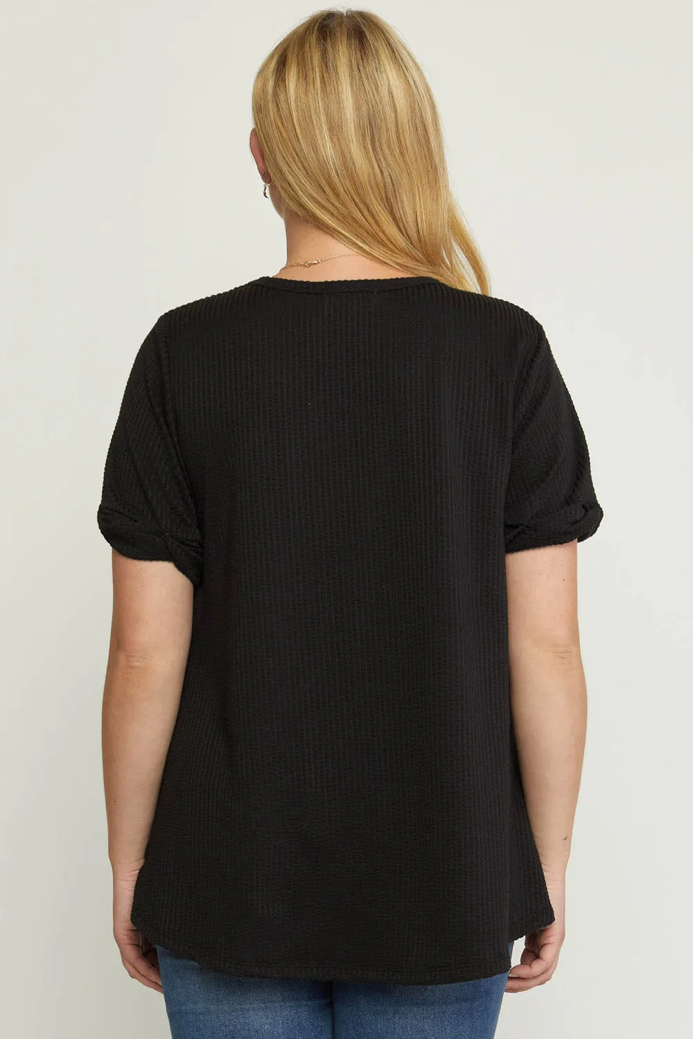 Black Textured Pocket Top