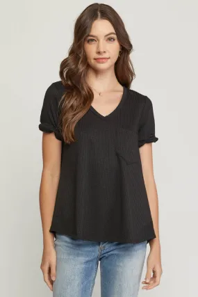 Black Textured Pocket Top