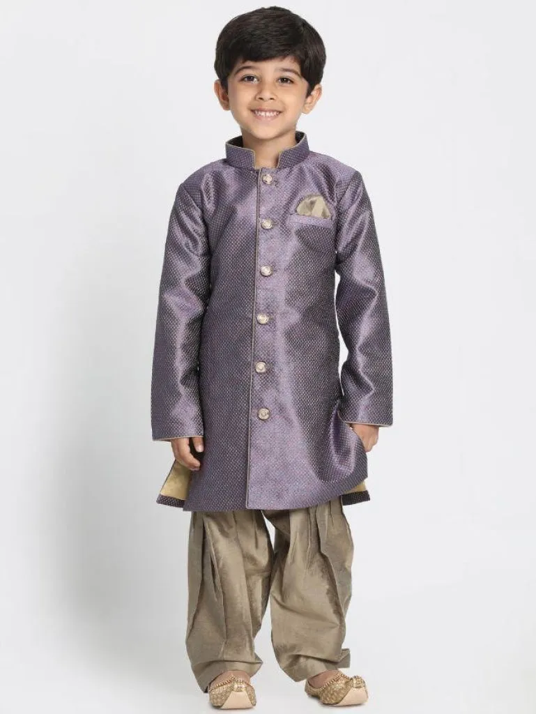 Boys' Purple Silk Blend Sherwani Set