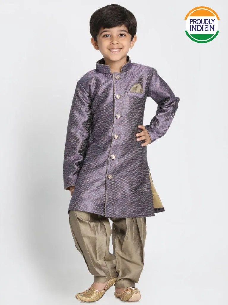 Boys' Purple Silk Blend Sherwani Set