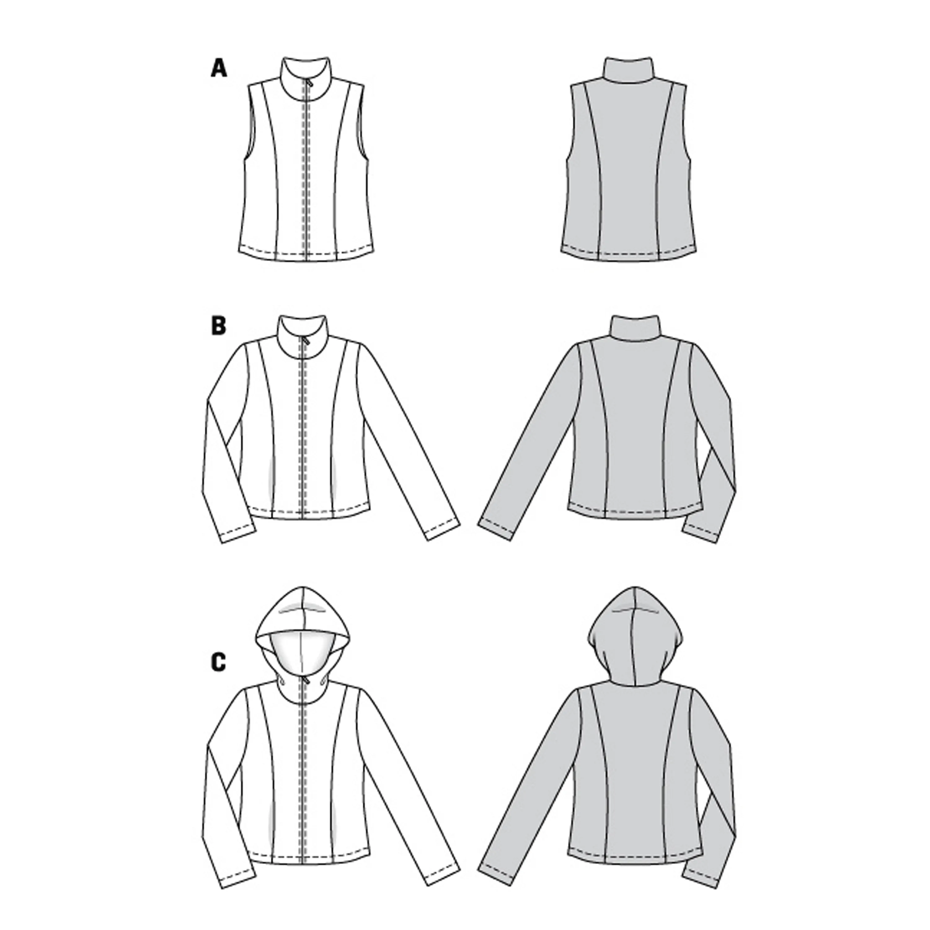 Burda Sewing Pattern 6114 Gilet, Hooded Jacket