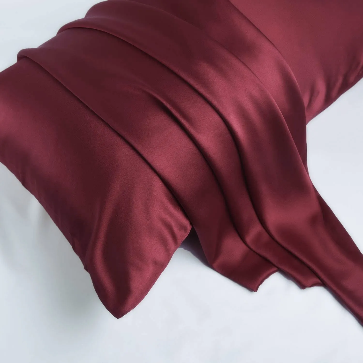 Burgundy Silk Pillowcase - USA Standard Size - Zip Closure