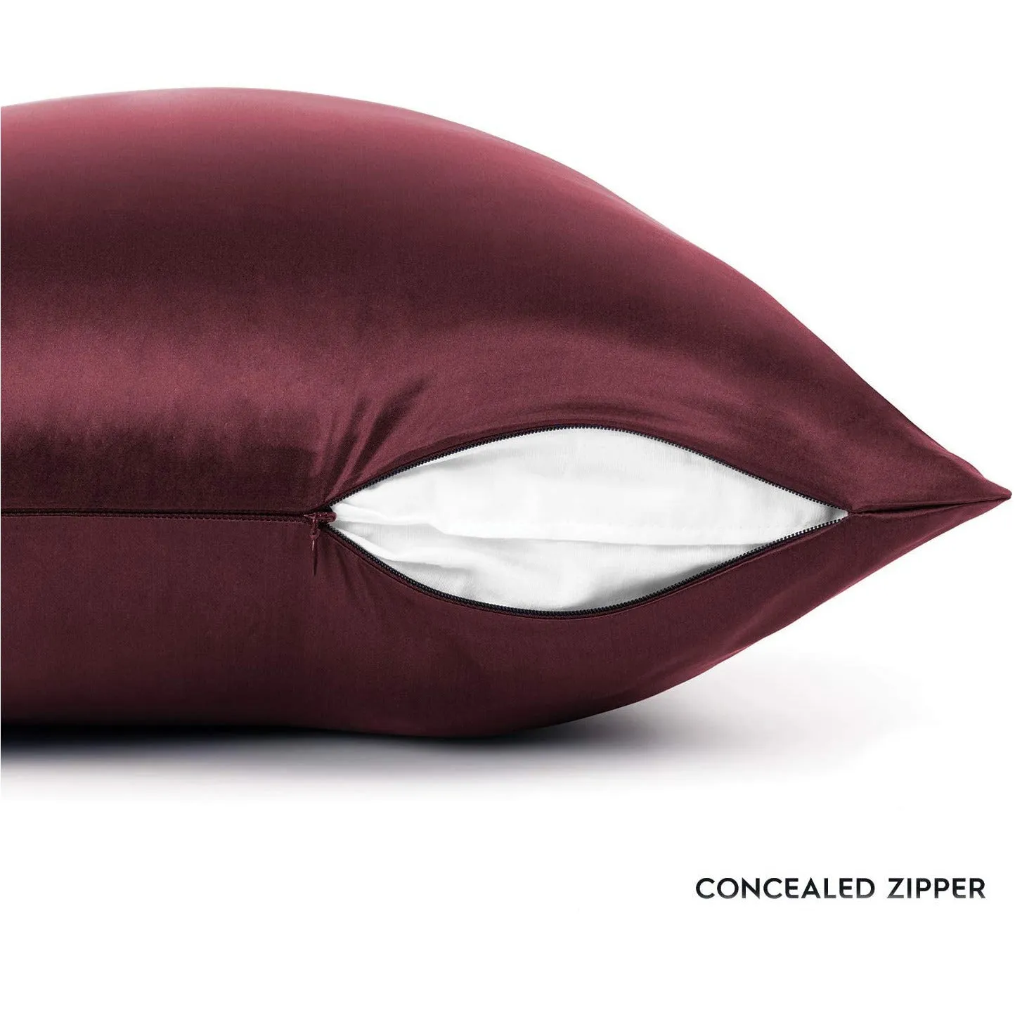 Burgundy Silk Pillowcase - USA Standard Size - Zip Closure