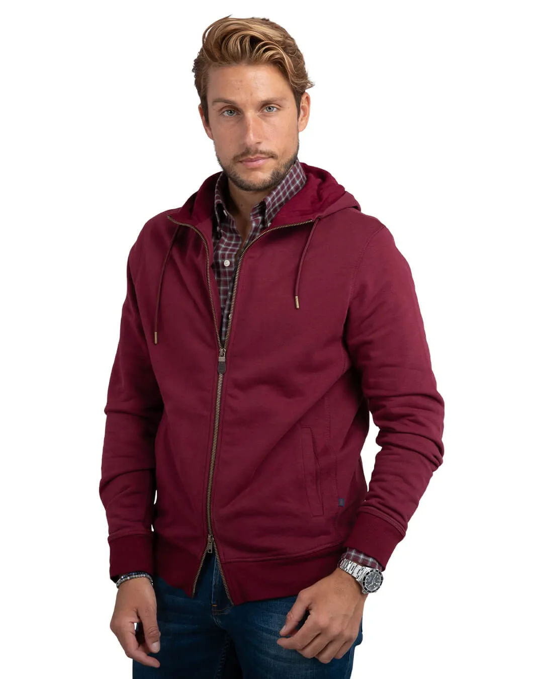 Burgundy Zip Through Hoodie