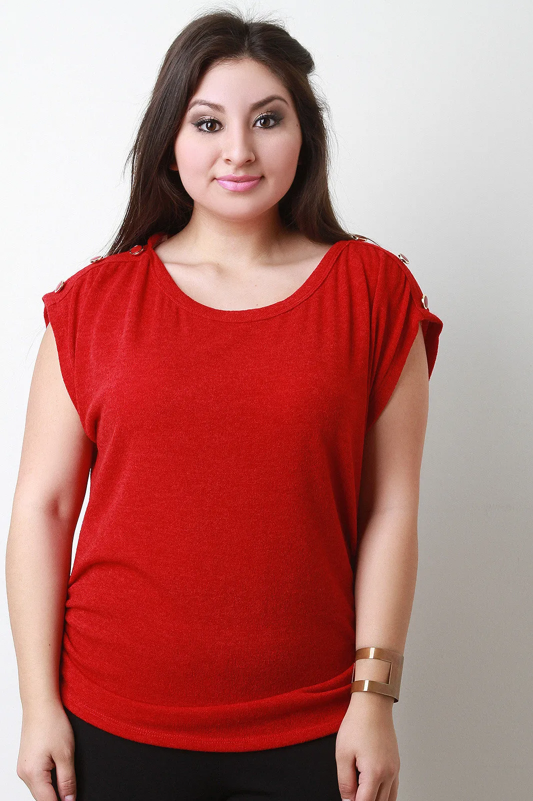 Button Shoulder Dolman Knit Top