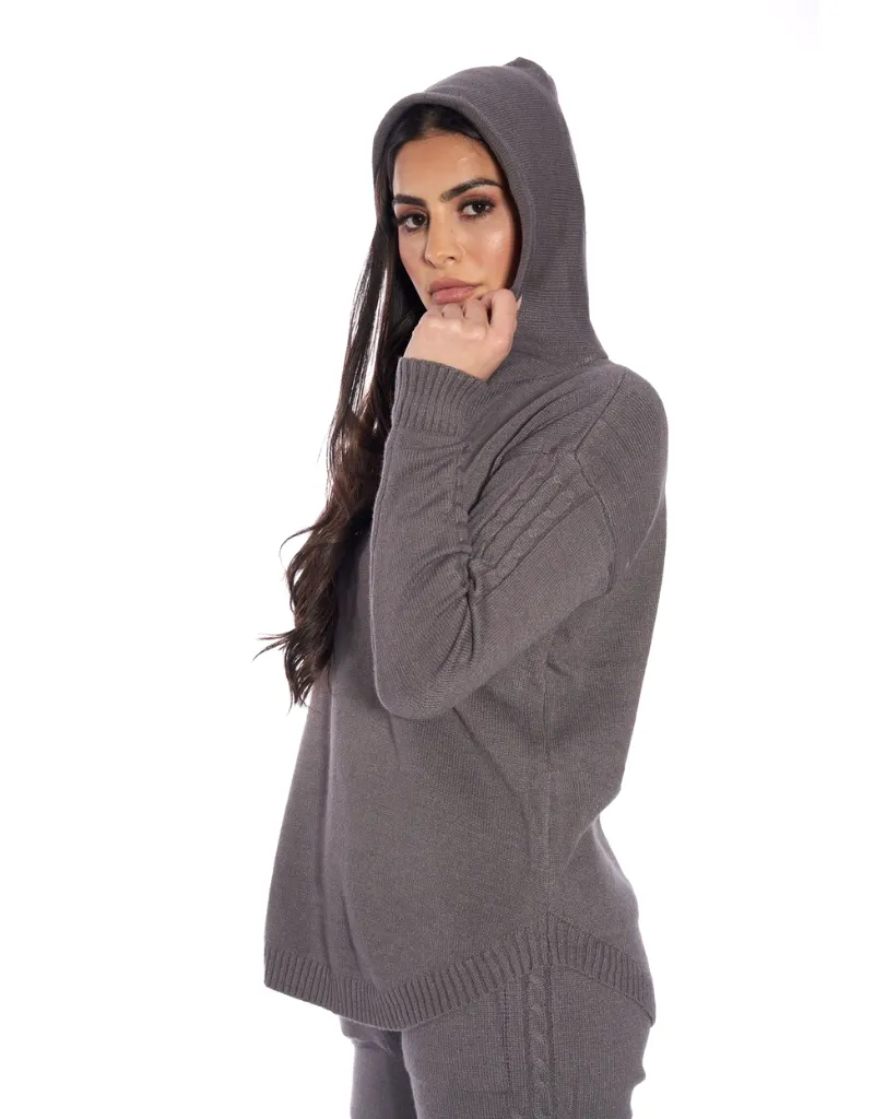 Cable Knit Top with Hoodie